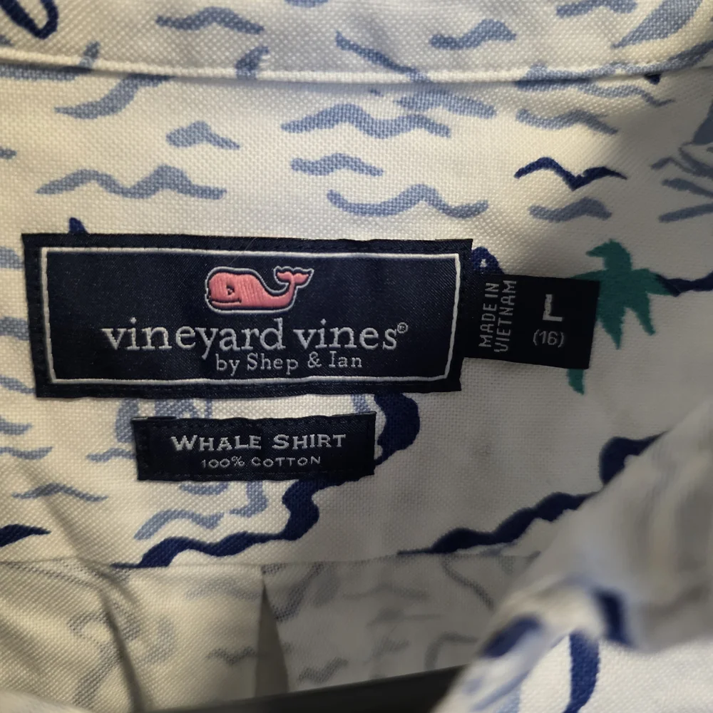 Vineyard Vines White and Blue Map Print Shirt - Picture 2 of 4